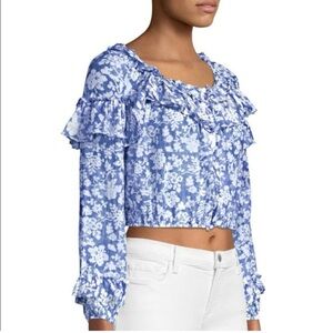 LoveShackFancy Ruffle Popover Blouse Top in Biscay Blue Size XS